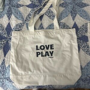 White Tote Bag with Black Text